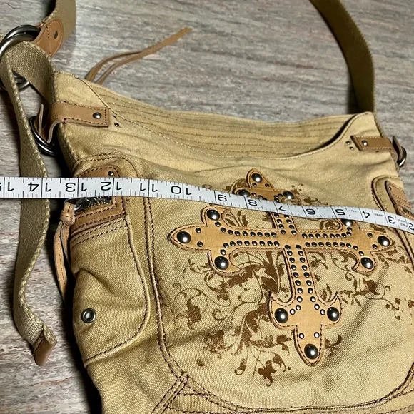 Fossil khaki shoulder/ crossbody bag with studs - Picture 10 of 16